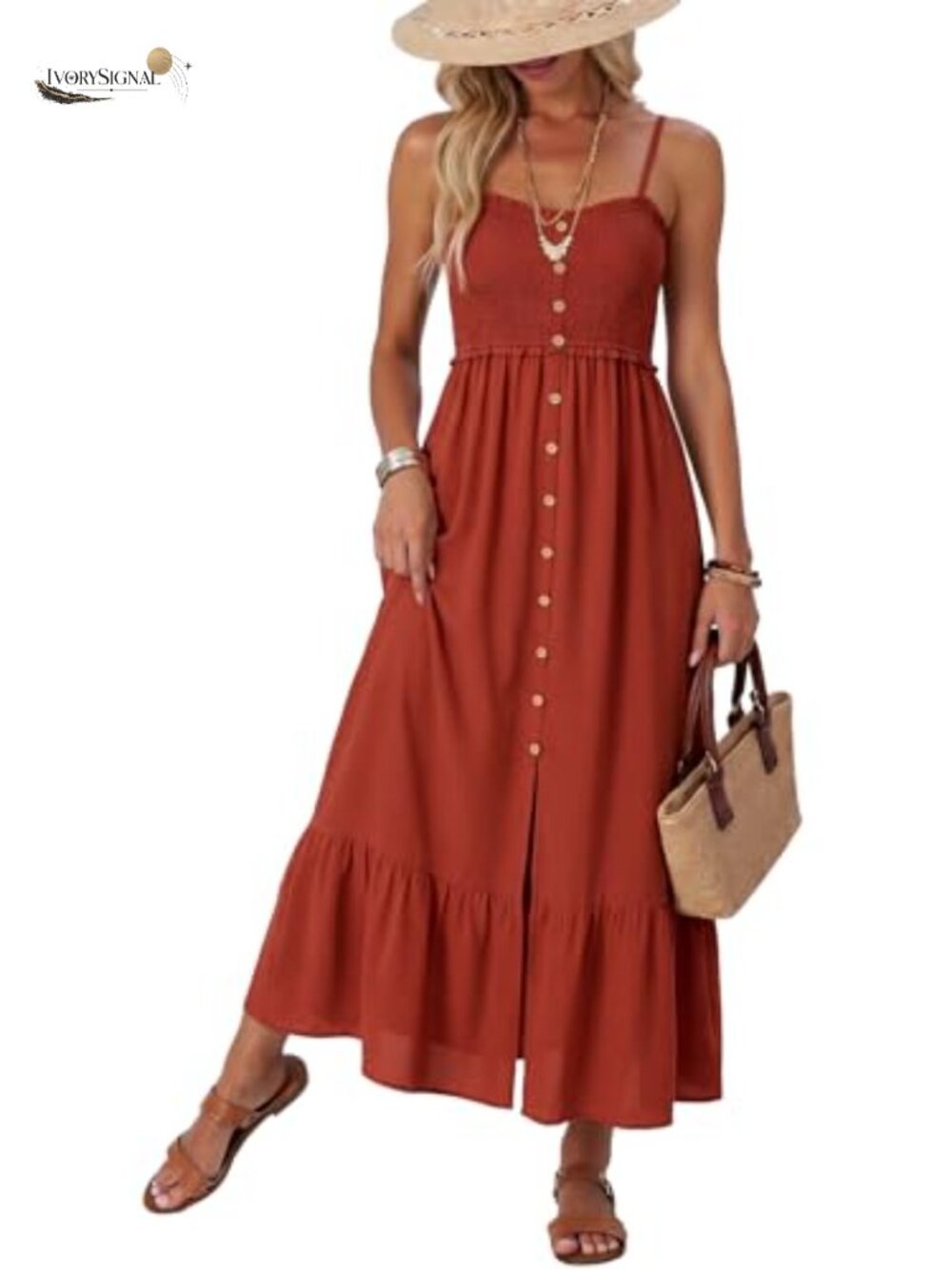 Sleeveless Spaghetti Strap Smocked Maxi Dress with Pockets